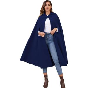 Gihuo Cape Poncho Women’s Hooded Maxi Cloak Coat Winter Warm Long Cloak Cosplay Costumes Outerwear(Navy)