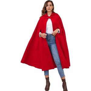 Gihuo Cape Poncho Women’s Hooded Maxi Cloak Coat Winter Warm Long Cloak Cosplay Costumes Outerwear(Red)