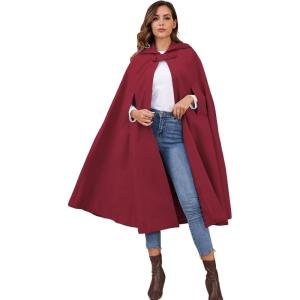 Gihuo Cape Poncho Women’s Hooded Maxi Cloak Coat Winter Warm Long Cloak Cosplay Costumes Outerwear(Wine)