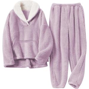 Gihuo Girls Fleece Pants Sets Fuzzy 2 Piece Outfits Lapel Collar Pullover Sweatshirt Set Sweatsuit 5-14Y(Purple)