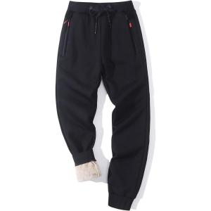 Gihuo Men Sweatpants Sherpa Fleece Lined Sweatpants Winter Thermal Active Outdoor Sports Track Jogger Pants(01 Black)