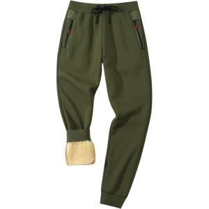 Gihuo Men Sweatpants Sherpa Fleece Lined Sweatpants Winter Thermal Active Outdoor Sports Track Jogger Pants(02 Army)