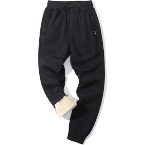 Gihuo Men Sweatpants Sherpa Fleece Lined Sweatpants Winter Thermal Active Outdoor Sports Track Jogger Pants(02 Black)