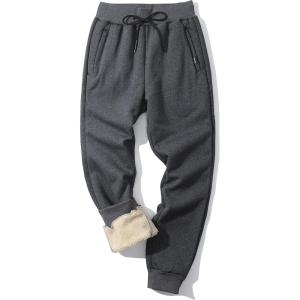 Gihuo Men Sweatpants Sherpa Fleece Lined Sweatpants Winter Thermal Active Outdoor Sports Track Jogger Pants(02 Dark Grey)