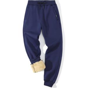 Gihuo Men Sweatpants Sherpa Fleece Lined Sweatpants Winter Thermal Active Outdoor Sports Track Jogger Pants(02 Navy)