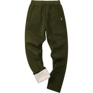 Gihuo Men Sweatpants Sherpa Fleece Lined Sweatpants Winter Thermal Active Outdoor Sports Track Jogger Pants(03 Army)