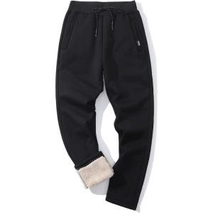 Gihuo Men Sweatpants Sherpa Fleece Lined Sweatpants Winter Thermal Active Outdoor Sports Track Jogger Pants(03 Black)