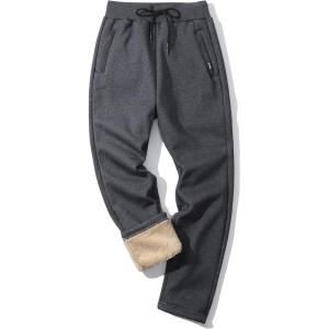 Gihuo Men Sweatpants Sherpa Fleece Lined Sweatpants Winter Thermal Active Outdoor Sports Track Jogger Pants(03 Dark Grey)