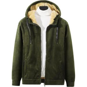 Gihuo Mens Sherpa Hoodies Zip Up Fleece Lined Sweatshirt Hooded Winter Warm Jacket(03 Army (Fleece Shell))