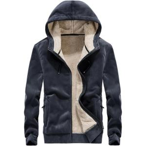 Gihuo Mens Sherpa Hoodies Zip Up Fleece Lined Sweatshirt Hooded Winter Warm Jacket(03 Grey(fleece Shell))