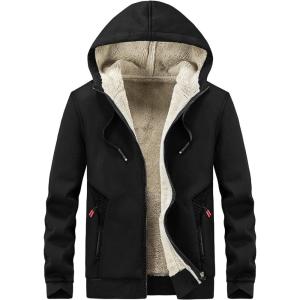 Gihuo Mens Sherpa Hoodies Zip Up Fleece Lined Sweatshirt Hooded Winter Warm Jacket(04 Black)