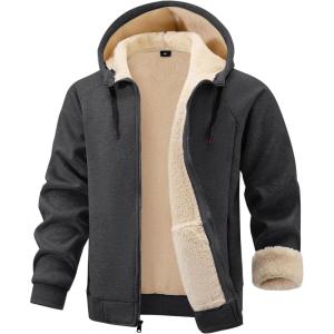 Gihuo Mens Sherpa Hoodies Zip Up Fleece Lined Sweatshirt Hooded Winter Warm Jacket(Dark Grey)
