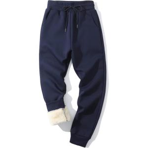 Gihuo Men’s Winter Fleece Pants Sherpa Lined Sweatpants Active Running Jogger Pants(02 Navy(ribbed Cuffs))
