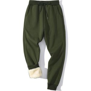 Gihuo Men’s Winter Fleece Pants Sherpa Lined Sweatpants Active Running Jogger Pants(#1 Armygreen (Ribbed Cuff))