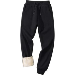 Gihuo Men’s Winter Fleece Pants Sherpa Lined Sweatpants Active Running Jogger Pants(#1 Black (Ribbed Cuff))