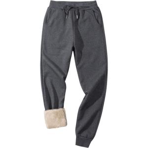 Gihuo Men’s Winter Fleece Pants Sherpa Lined Sweatpants Active Running Jogger Pants(#1 Dark Grey (Ribbed Cuff))