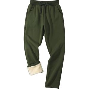 Gihuo Men’s Winter Fleece Pants Sherpa Lined Sweatpants Active Running Jogger Pants(#2 Armygreen (Straight Cuff))