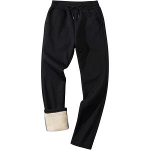 Gihuo Men’s Winter Fleece Pants Sherpa Lined Sweatpants Active Running Jogger Pants(#2 Black (Straight Cuff))