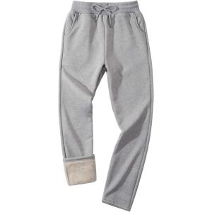 Gihuo Men’s Winter Fleece Pants Sherpa Lined Sweatpants Active Running Jogger Pants(#2 Light Grey (Straight Cuff))