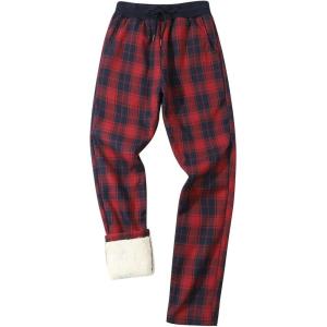 Gihuo Men’s Winter Fleece Pants Sherpa Lined Sweatpants Active Running Jogger Pants(#2 Redplaid (Straight Cuff))