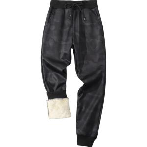 Gihuo Men’s Winter Fleece Pants Sherpa Lined Sweatpants Active Running Jogger Pants(Blackcamo (Ribbed Cuff))