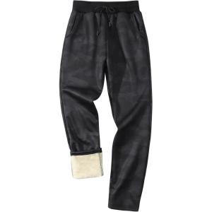 Gihuo Men’s Winter Fleece Pants Sherpa Lined Sweatpants Active Running Jogger Pants(Blackcamo (Straight Cuff))