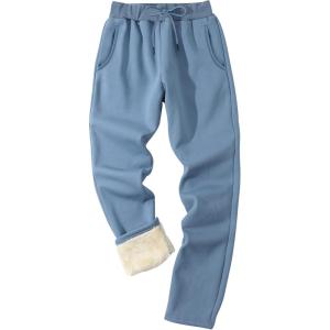 Gihuo Men’s Winter Fleece Pants Sherpa Lined Sweatpants Active Running Jogger Pants(Blue (Straight Cuff))