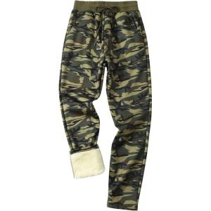 Gihuo Men’s Winter Fleece Pants Sherpa Lined Sweatpants Active Running Jogger Pants(Greencamo (Straight Cuff))