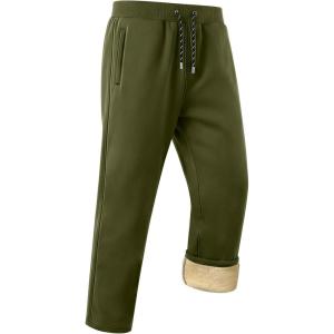 Gihuo Men’s Winter Warm Fleece Pants Sherpa Fleece Lined Jogger Pants Sweatpants(01 Army(straight Cuffs))