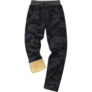 Gihuo Men’s Winter Warm Fleece Pants Sherpa Fleece Lined Jogger Pants Sweatpants(01 Blackcamo (Straight Cuffs))
