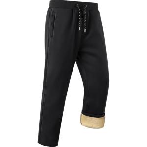 Gihuo Men’s Winter Warm Fleece Pants Sherpa Fleece Lined Jogger Pants Sweatpants(01 Black(straight Cuffs))