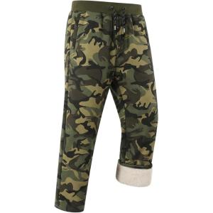 Gihuo Men’s Winter Warm Fleece Pants Sherpa Fleece Lined Jogger Pants Sweatpants(01 Greencamo (Straight Cuffs))