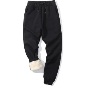 Gihuo Men’s Winter Warm Fleece Pants Sherpa Fleece Lined Jogger Pants Sweatpants(02 Black(ribbed Cuffs))