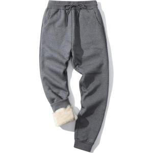 Gihuo Men’s Winter Warm Fleece Pants Sherpa Fleece Lined Jogger Pants Sweatpants(02 Dark Grey(ribbed Cuffs))