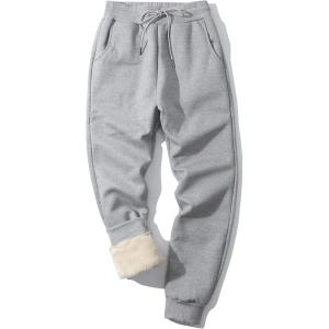 Gihuo Men’s Winter Warm Fleece Pants Sherpa Fleece Lined Jogger Pants Sweatpants(02 Grey(ribbed Cuffs))