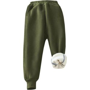 Gihuo Unisex Boys Girls Winter Warm Sherpa Lined Sweatpants Jogger(Army)