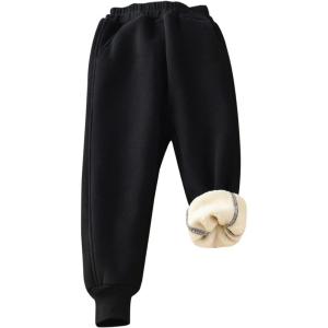 Gihuo Unisex Boys Girls Winter Warm Sherpa Lined Sweatpants Jogger(Black)