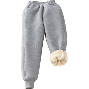 Gihuo Unisex Boys Girls Winter Warm Sherpa Lined Sweatpants Jogger(Lightgrey)