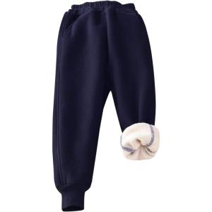 Gihuo Unisex Boys Girls Winter Warm Sherpa Lined Sweatpants Jogger(Navy)