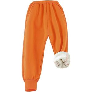 Gihuo Unisex Boys Girls Winter Warm Sherpa Lined Sweatpants Jogger(Orange)