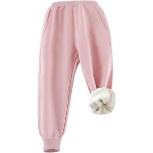 Gihuo Unisex Boys Girls Winter Warm Sherpa Lined Sweatpants Jogger(Pink)