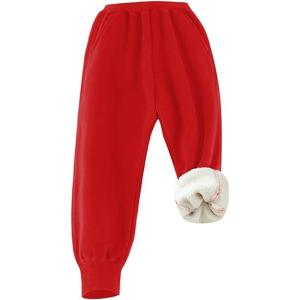 Gihuo Unisex Boys Girls Winter Warm Sherpa Lined Sweatpants Jogger(Red)