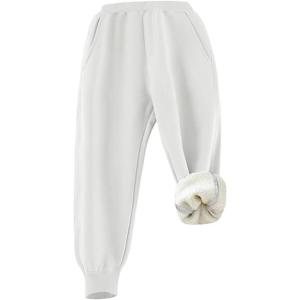 Gihuo Unisex Boys Girls Winter Warm Sherpa Lined Sweatpants Jogger(White)