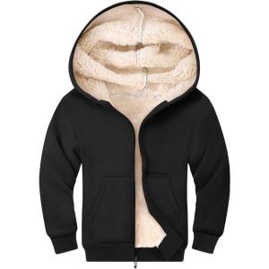 Gihuo Unisex Boy’s Girls Winter Warm Sherpa Lined Zip Up Sweatshirt Fleece Jacket Kid’s Hoodie Outerwear(Black)