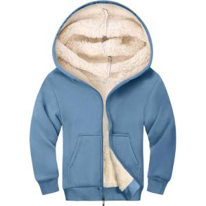 Gihuo Unisex Boy’s Girls Winter Warm Sherpa Lined Zip Up Sweatshirt Fleece Jacket Kid’s Hoodie Outerwear(Blue)