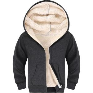 Gihuo Unisex Boy’s Girls Winter Warm Sherpa Lined Zip Up Sweatshirt Fleece Jacket Kid’s Hoodie Outerwear(Darkgrey)