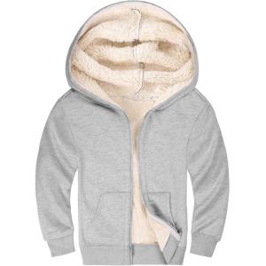 Gihuo Unisex Boy’s Girls Winter Warm Sherpa Lined Zip Up Sweatshirt Fleece Jacket Kid’s Hoodie Outerwear(Lightgrey)