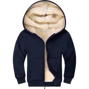 Gihuo Unisex Boy’s Girls Winter Warm Sherpa Lined Zip Up Sweatshirt Fleece Jacket Kid’s Hoodie Outerwear(Navy)