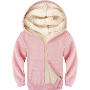 Gihuo Unisex Boy’s Girls Winter Warm Sherpa Lined Zip Up Sweatshirt Fleece Jacket Kid’s Hoodie Outerwear(Pink)