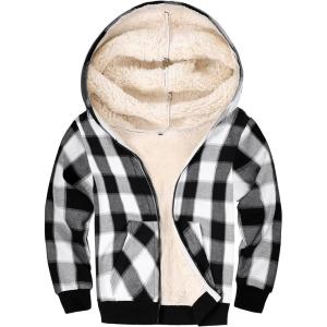 Gihuo Unisex Boy’s Girls Winter Warm Sherpa Lined Zip Up Sweatshirt Fleece Jacket Kid’s Hoodie Outerwear(Plaid)